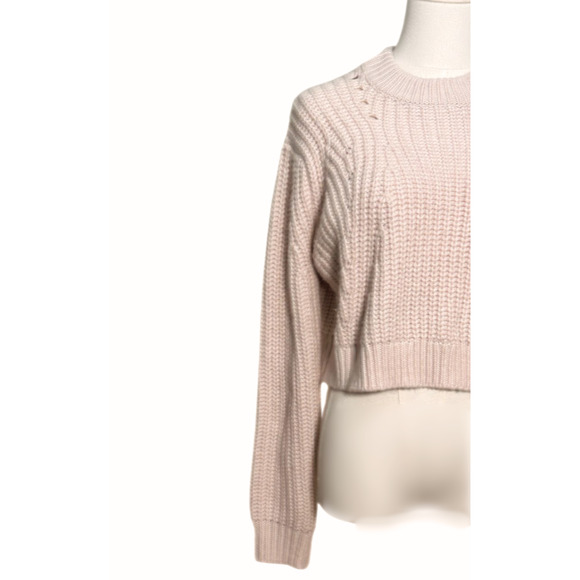 Topshop Pale Pink Peach Cropped Cable Knit Long Sleeve Sweater Medium - Picture 3 of 6